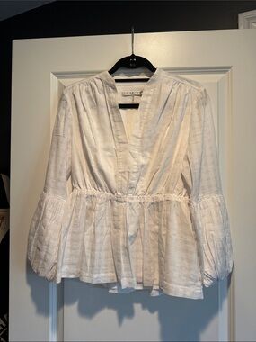 Trina Turk White Peplum V-Neck Blouse